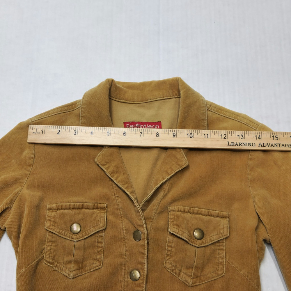 Womens Corduroy Shirt Dress S Tan Stretch Utility Y2K Style Button Front Vintage - Picture 5 of 15